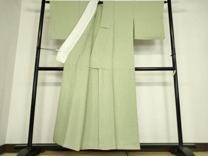 平和屋着物▽上質な色無地 単衣 霞地紋 山葵色 正絹 逸品 未使用 DAAV5810az