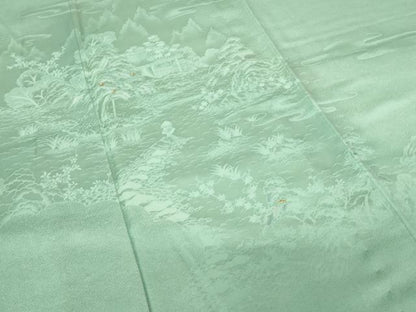 平和屋着物▽訪問着 単衣 刺繍 風景樹林文 金糸 正絹 逸品 未使用 DAAV5812az