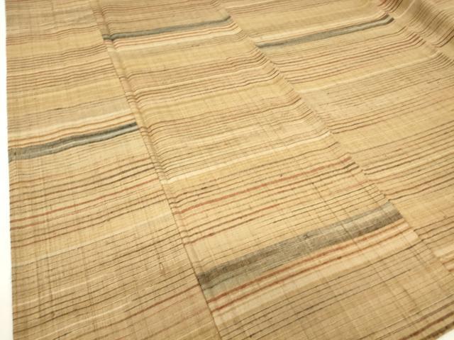 平和屋着物▽上質な紬　単衣　横段文　正絹　逸品　DAAV5813az