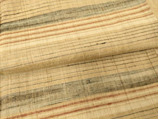 平和屋着物▽上質な紬　単衣　横段文　正絹　逸品　DAAV5813az