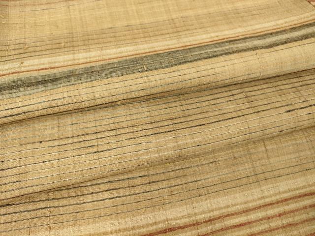 平和屋着物▽上質な紬　単衣　横段文　正絹　逸品　DAAV5813az