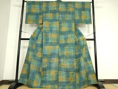 平和屋着物▽上質な紬 単衣 格子 正絹 逸品 DAAV5817az