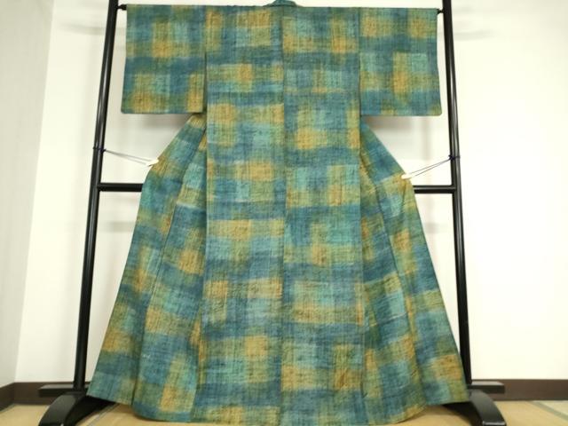 平和屋着物▽上質な紬 単衣 格子 正絹 逸品 DAAV5817az