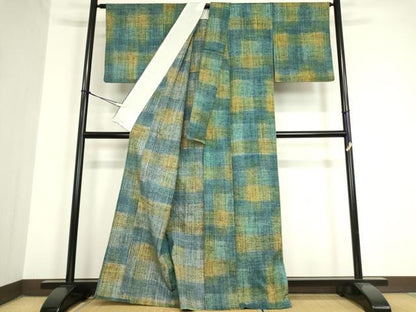 平和屋着物▽上質な紬 単衣 格子 正絹 逸品 DAAV5817az