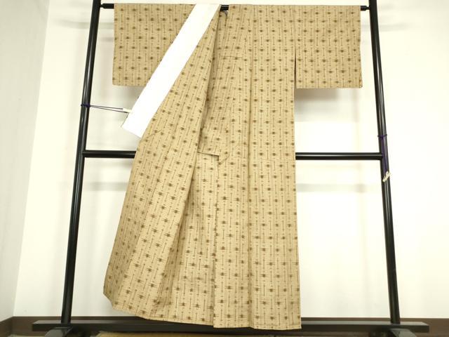 平和屋着物▽上質な紬 単衣 絣文 正絹 逸品 DAAV5822az