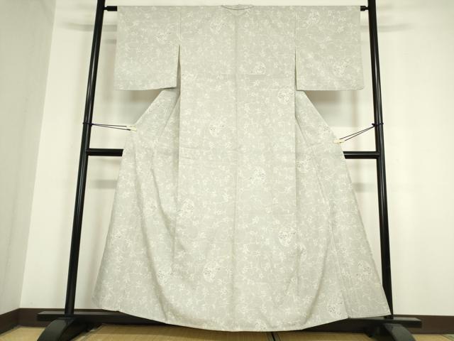 平和屋着物▽本塩沢　単衣　花唐草文　110亀甲　正絹　逸品　DAAV5823az