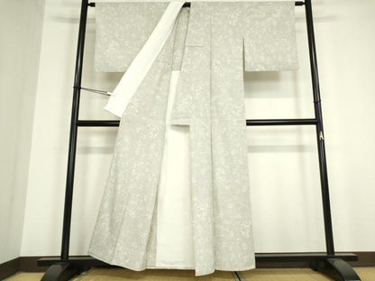 平和屋着物▽本塩沢　単衣　花唐草文　110亀甲　正絹　逸品　DAAV5823az