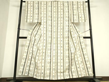 平和屋着物▽上質な紬 単衣 絣間道 正絹 逸品 DAAV5825az