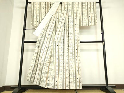 平和屋着物▽上質な紬 単衣 絣間道 正絹 逸品 DAAV5825az