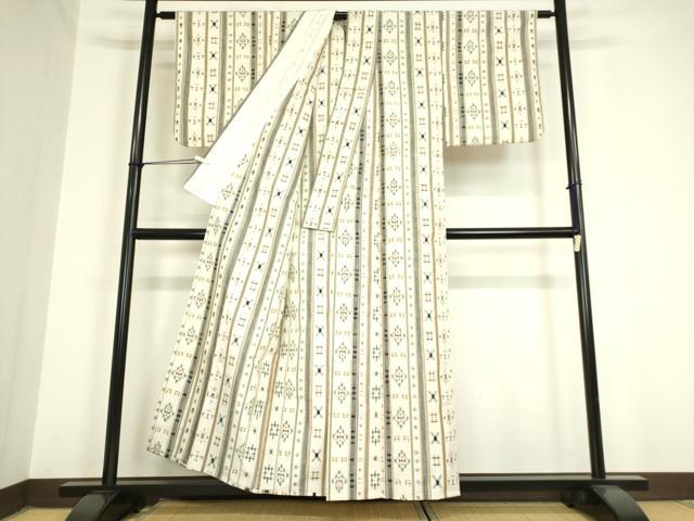 平和屋着物▽上質な紬 単衣 絣間道 正絹 逸品 DAAV5825az