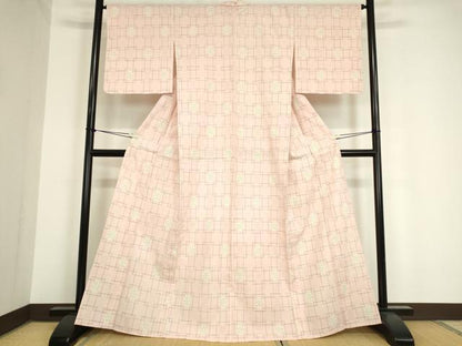 平和屋着物▽上質な紬 単衣 変わり格子 正絹 逸品 DAAV5828az