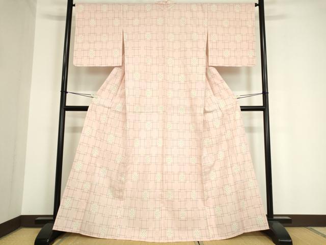 平和屋着物▽上質な紬 単衣 変わり格子 正絹 逸品 DAAV5828az