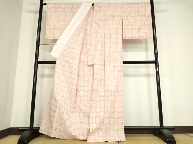平和屋着物▽上質な紬 単衣 変わり格子 正絹 逸品 DAAV5828az
