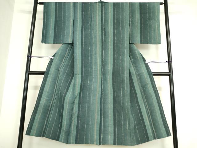 平和屋着物▽上質な紬 単衣 杢目絞り 間道 正絹 逸品 DAAV5829az
