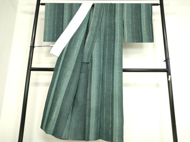 平和屋着物▽上質な紬 単衣 杢目絞り 間道 正絹 逸品 DAAV5829az