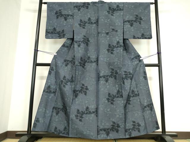 平和屋着物▽上質な紬　単衣　草花文　正絹　逸品　DAAV5830az