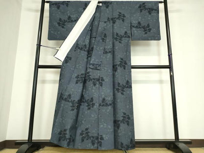平和屋着物▽上質な紬　単衣　草花文　正絹　逸品　DAAV5830az
