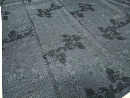 平和屋着物▽上質な紬　単衣　草花文　正絹　逸品　DAAV5830az