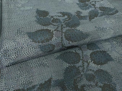 平和屋着物▽上質な紬　単衣　草花文　正絹　逸品　DAAV5830az