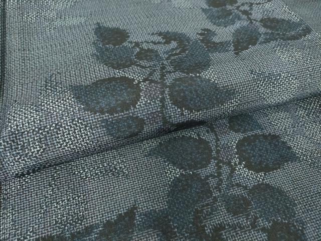 平和屋着物▽上質な紬　単衣　草花文　正絹　逸品　DAAV5830az