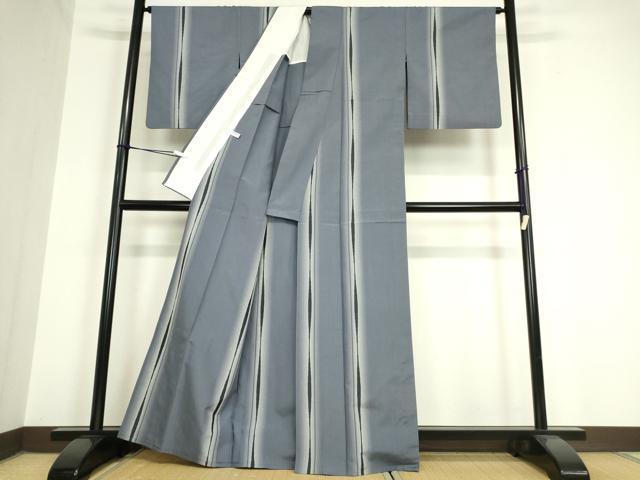 平和屋着物▽上質な紬 単衣 変わり縞 正絹 逸品 DAAV5831az