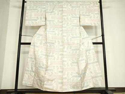 平和屋着物▽本場大島紬 白大島 単衣 横段花文 正絹 逸品 DAAV5834az