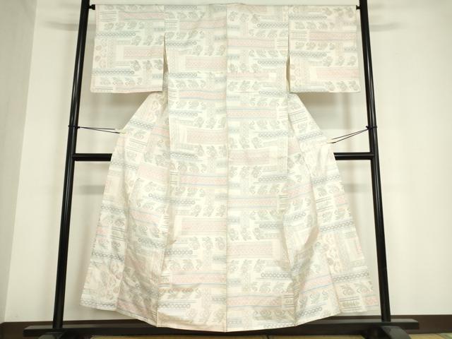 平和屋着物▽本場大島紬 白大島 単衣 横段花文 正絹 逸品 DAAV5834az