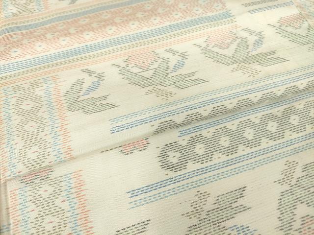 平和屋着物▽本場大島紬 白大島 単衣 横段花文 正絹 逸品 DAAV5834az