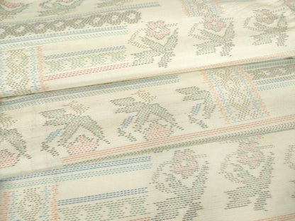 平和屋着物▽本場大島紬 白大島 単衣 横段花文 正絹 逸品 DAAV5834az