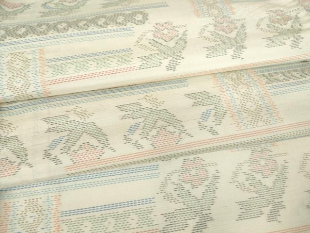 平和屋着物▽本場大島紬 白大島 単衣 横段花文 正絹 逸品 DAAV5834az