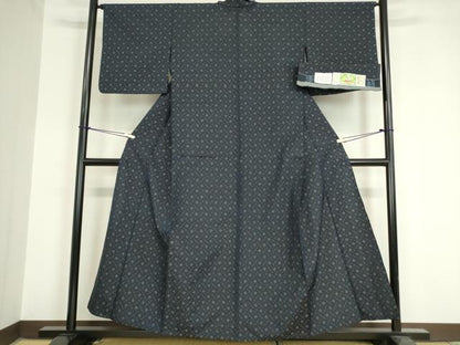 平和屋着物▽薩摩結城 単衣 菱文 外山織物 証紙付き 正絹 逸品 DAAV5849az