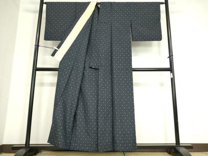 平和屋着物▽薩摩結城 単衣 菱文 外山織物 証紙付き 正絹 逸品 DAAV5849az