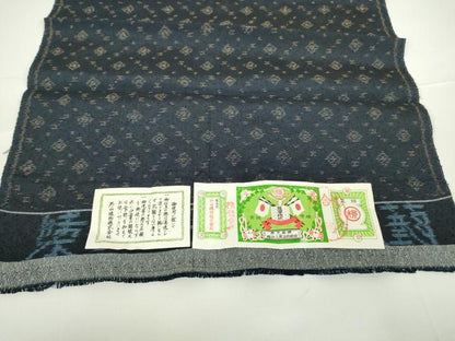 平和屋着物▽薩摩結城 単衣 菱文 外山織物 証紙付き 正絹 逸品 DAAV5849az
