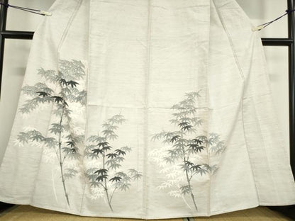 平和屋着物▽訪問着 単衣 紬地 笹竹文 手描き 正絹 逸品 DAAV5902az