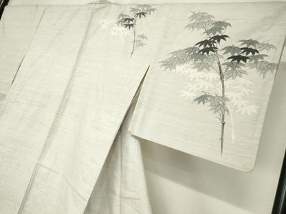 平和屋着物▽訪問着 単衣 紬地 笹竹文 手描き 正絹 逸品 DAAV5902az