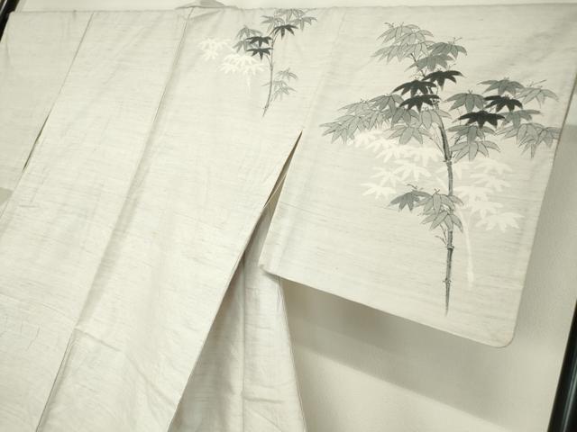 平和屋着物▽訪問着 単衣 紬地 笹竹文 手描き 正絹 逸品 DAAV5902az
