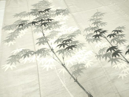平和屋着物▽訪問着 単衣 紬地 笹竹文 手描き 正絹 逸品 DAAV5902az