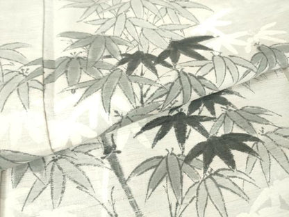 平和屋着物▽訪問着 単衣 紬地 笹竹文 手描き 正絹 逸品 DAAV5902az