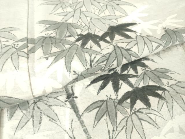 平和屋着物▽訪問着 単衣 紬地 笹竹文 手描き 正絹 逸品 DAAV5902az