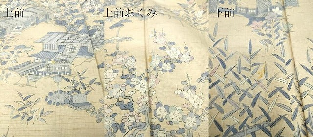 平和屋着物▽訪問着 単衣 紬地 風景花文 正絹 逸品 DAAV5903az