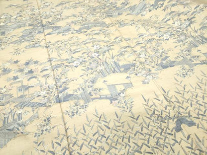 平和屋着物▽訪問着 単衣 紬地 風景花文 正絹 逸品 DAAV5903az