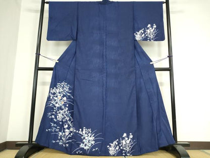 平和屋着物▽訪問着 単衣 駒刺繍 草花文 洗える着物 DAAV5904az
