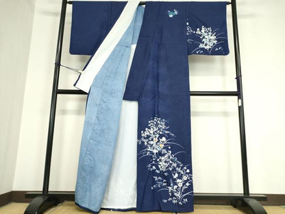平和屋着物▽訪問着 単衣 駒刺繍 草花文 洗える着物 DAAV5904az