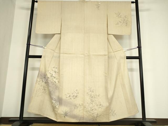 平和屋着物▽訪問着 単衣 生紬 草花文 手描き 暈し染め 正絹 逸品 未使用 DAAV5905az