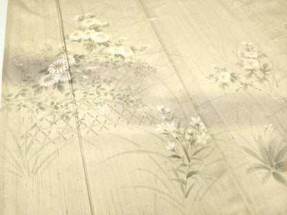 平和屋着物▽訪問着 単衣 生紬 草花文 手描き 暈し染め 正絹 逸品 未使用 DAAV5905az