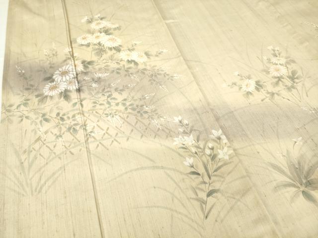 平和屋着物▽訪問着 単衣 生紬 草花文 手描き 暈し染め 正絹 逸品 未使用 DAAV5905az