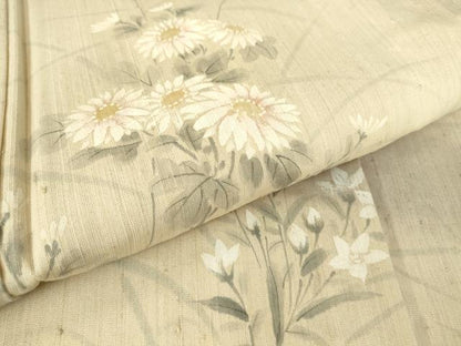 平和屋着物▽訪問着 単衣 生紬 草花文 手描き 暈し染め 正絹 逸品 未使用 DAAV5905az