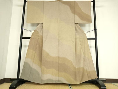 平和屋着物▽訪問着 単衣 紬地 霞文 正絹 逸品 未使用 DAAV5913az