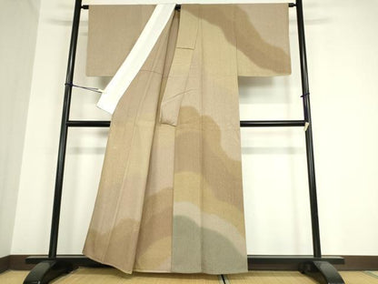平和屋着物▽訪問着 単衣 紬地 霞文 正絹 逸品 未使用 DAAV5913az