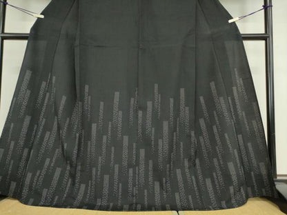平和屋着物▽本塩沢　訪問着　単衣　短冊文　黒地　正絹　逸品　DAAV5915az